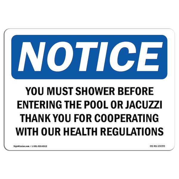 OSHA Notice Sign, 3.5" Height, You Must Shower Before Entering The Pool Sign, Landscape, 10PK